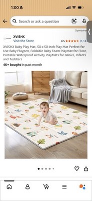 XVISHX 50x50 Inch Waterproof Foldable Double-Sided Animal Print Baby Playmat