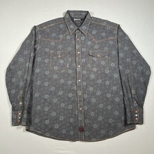 Panhandle Slim Mens XL Gray Floral Western Pearl Snap Shirt Long Sleeve Slim Fit