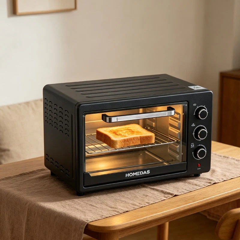 HOMEDAS Electric Toaster Oven with Baking Rack and Pan, Black, New