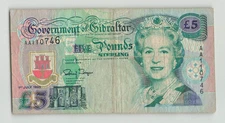 GIBRALTAR 5 Pounds 1995, P-25, Scarce Type, Tarik Ibn Zeyad, Circulated. QEII