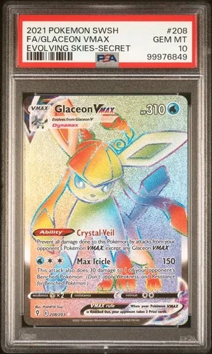2021 POKEMON SWORD & SHIELD EVOLVING SKIES #208 FA/GLACEON VMAX SECR PSA 10