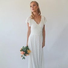 Ivory Wrap Lace Bohemian Wedding Dress 1298