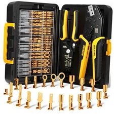 Spade Connector Kit, 21 Types Wire Connector 21-Piece Crimping Tool Kit (Gold)
