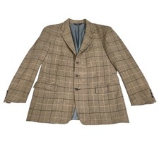 VTG 42 R Polo Ralph Lauren Brown Windowpane Knit Tweed Blazer Made USA Union