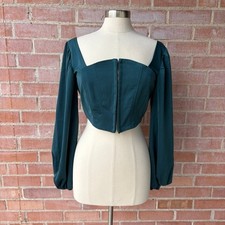 Urban Outfitters Whimsygoth Corset Crop Top Women's L Evergreen Ballon Sleeve
