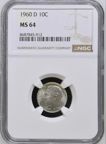 1960-D Denver Minted Roosevelt Dime 10C NGC Graded MS64 Uncirculated Mint State