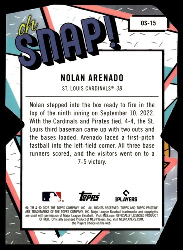 2023 Topps Pristine NOLAN ARENADO ¡OH A PRESIÓN! INSERT DIECUT OS-15 CARDINALES - Imagen 2 de 2