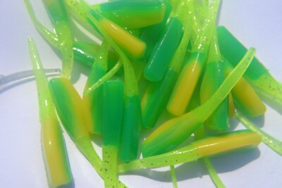 STINGER BABY SHAD  2''  25 PER PACK GRUBS LURES BAIT BASS JIGS TRACTOR GREEN GLOW