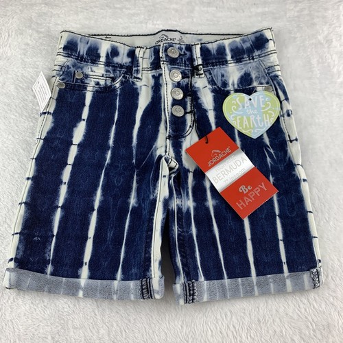 Jordache High Rise Tie Dye Wash Bermuda Be Happy Cuffed Shorts Girls Sizes - Picture 11 of 11