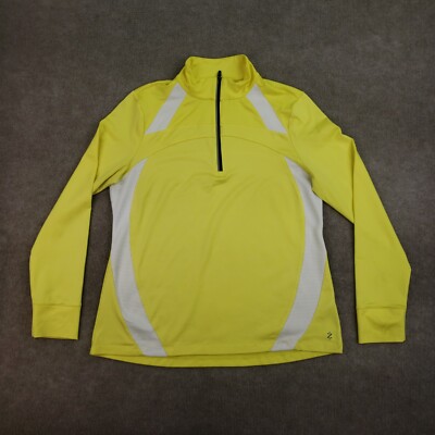 Izod  Sweatshirt Womens Large Yellow Mock Neck Pullover 1/4 Zip Stretch Cool-FX