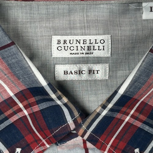Camicia uomo Brunello Cucinelli con bottoni L a quadri misto lino nuova senza etichette Made in Italy - Foto 4 di 24