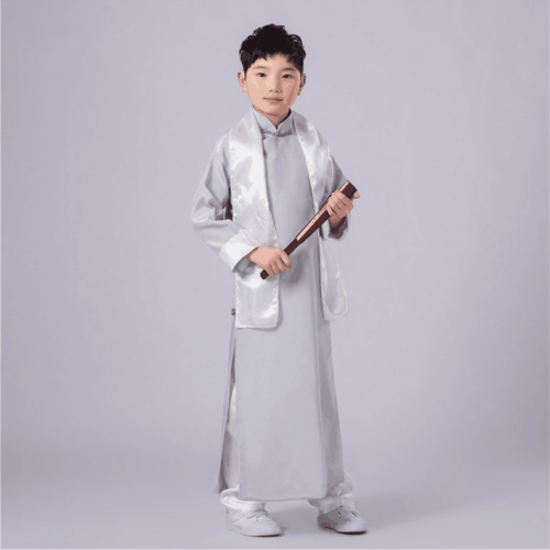 Hot Chinese Kids Ancient Mandarin Boys Robe Long Gown Ip Man Costume Stage Dress - Picture 7 of 15