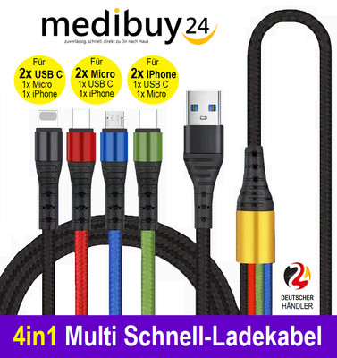 4in1 Ladekabel für Samsung Handy Multi USB Typ-C Micro i-Phone Schnell Huawei 