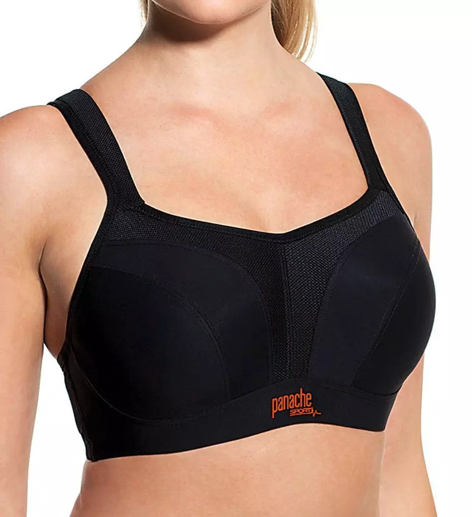 Panache Black Orange Underwire Sports Bra Style 5021 Size US 38DD