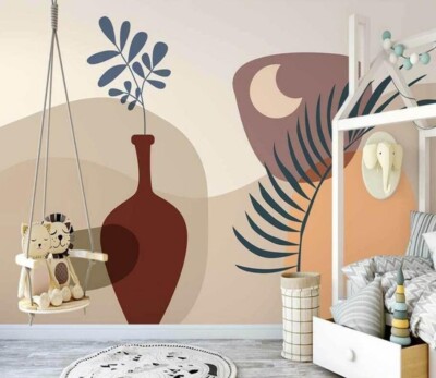 3D Red Vase Leaves G467 Wallpaper Wall Murals Removable Self-adhesive Honey