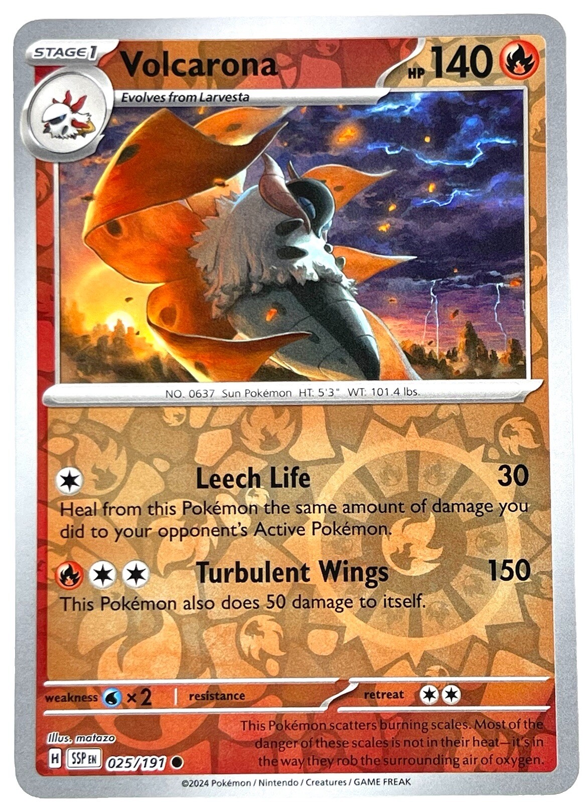 Pokemon Near Mint Surging Sparks Reverse Holo Volcarona 025/191