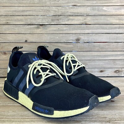 Mens Adidas NMD R1 Core Black Pulse Yellow Athletic Sneakers Shoes Size 11  D GUC