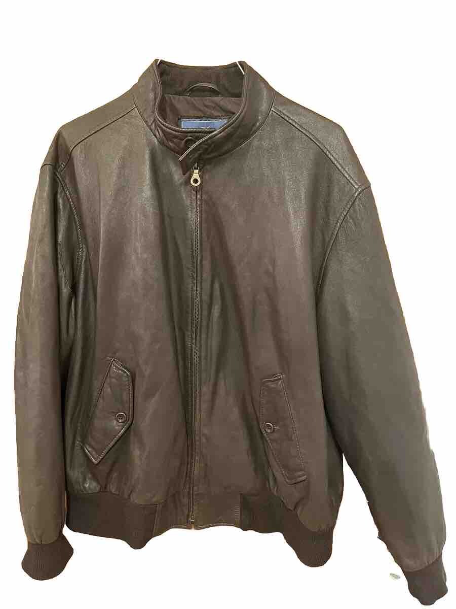 Faconnable Soft Lambskin Leather Jacket Brown Bomber Jacket XL