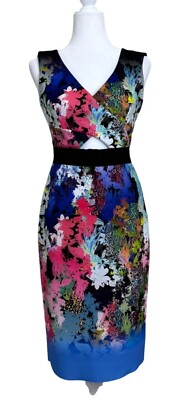 Milly Womens Size 2 Dress Sleeveless Scuba Colorful Floral V-Neck Garden Cut-Out