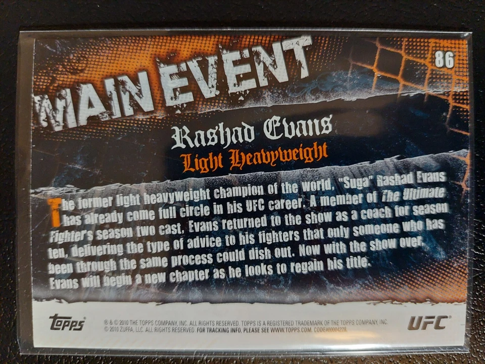 Rashad Evans #86 2010 UFC Main Event Thick Gold Parallel - Image 2 of 2