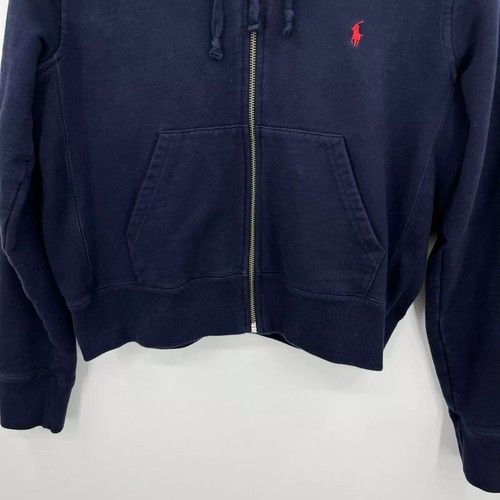 Ralph Lauren Sport Hoodie Girls Size L Navy Blue Full Zip Pony Logo Vtg 90s - Picture 3 of 9
