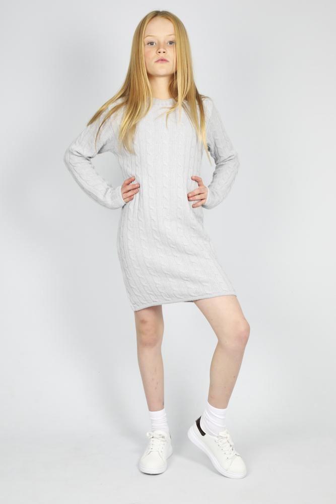 Cable Knitted bodycon Kids Long sleeve Jumper Dress Round Neck