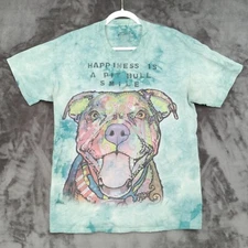 Happiness is a Pitbull Smile TShirt The Mountain Tie Dye Blue Cotton Large
