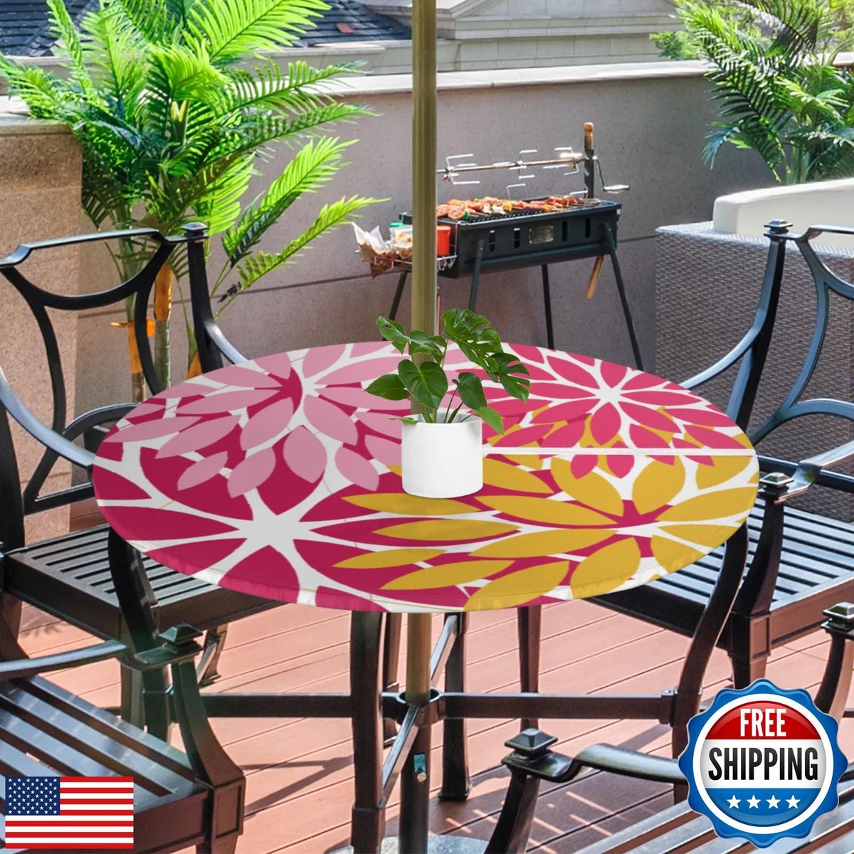 Round Tablecloth with Umbrella Hole and Zipper Elastic Fitted Table Cloth  45