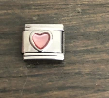 NOS Enameled Light Pink Heart Italian Charm Modular Bracelet Link 9mm