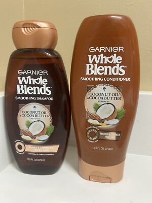 Garnier Whole Blends Smoothing Shampoo & Conditioner W/ Coconut Oil 12.5 Oz Ea