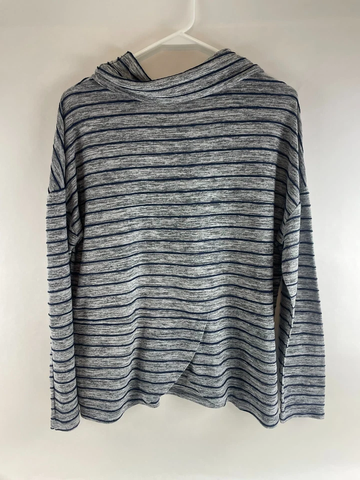 Tribal Shirt Women's Size Large Gray Heather Blue Stripes Cowl Neck Long Sleeve - Image 2 of 4