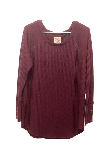 Chaser Burgundy Thermal Waffle Long-Sleeve Women's Top Size XL