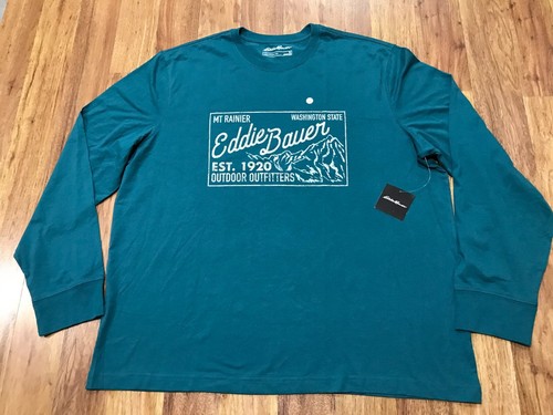 HERREN XL - NEU Eddie Bauer Outdoor Outfitters Retro Logo Langarm T-Shirt türkis