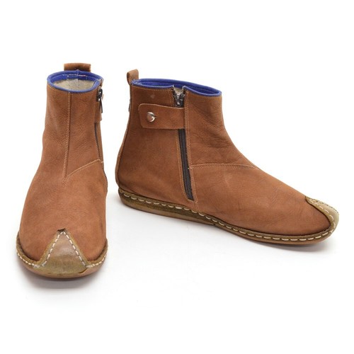 Men Rafik made by hand Artisian Mocassin Boots 43 / 10 Brown Leather Zip Shoes - Picture 2 of 7