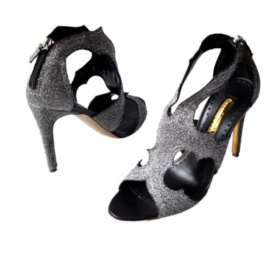 Rupert Sanderson Silver Lurex cut-out shoes sandals 39 9 8.5