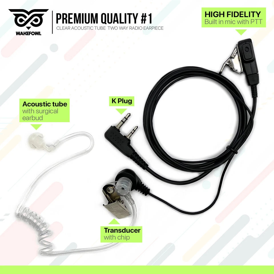 Two Way Radio Earpiece with Mic Headset 2Pin For Kenwood Baofeng Retevis 10PACK - Image 2 of 4