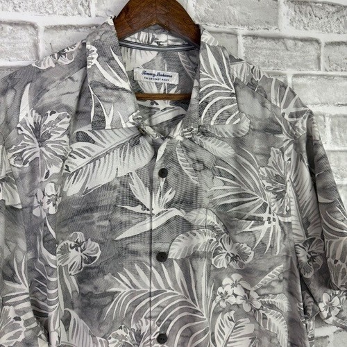 Tommy Bahama Coconut Point grau tropisch Hawaii geknöpft Camp Hemd Herren XL