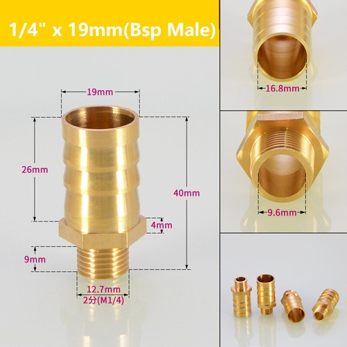 1/8 1/4 3/8 BSP Male/Female Thread* 6mm-19mm Straight Barb Tail Brass Connector - Picture 17 of 38