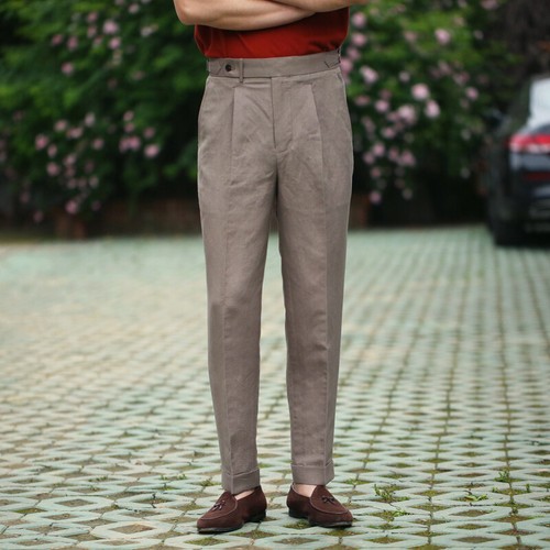 Linen Naples High Waist Suit Pants Men 