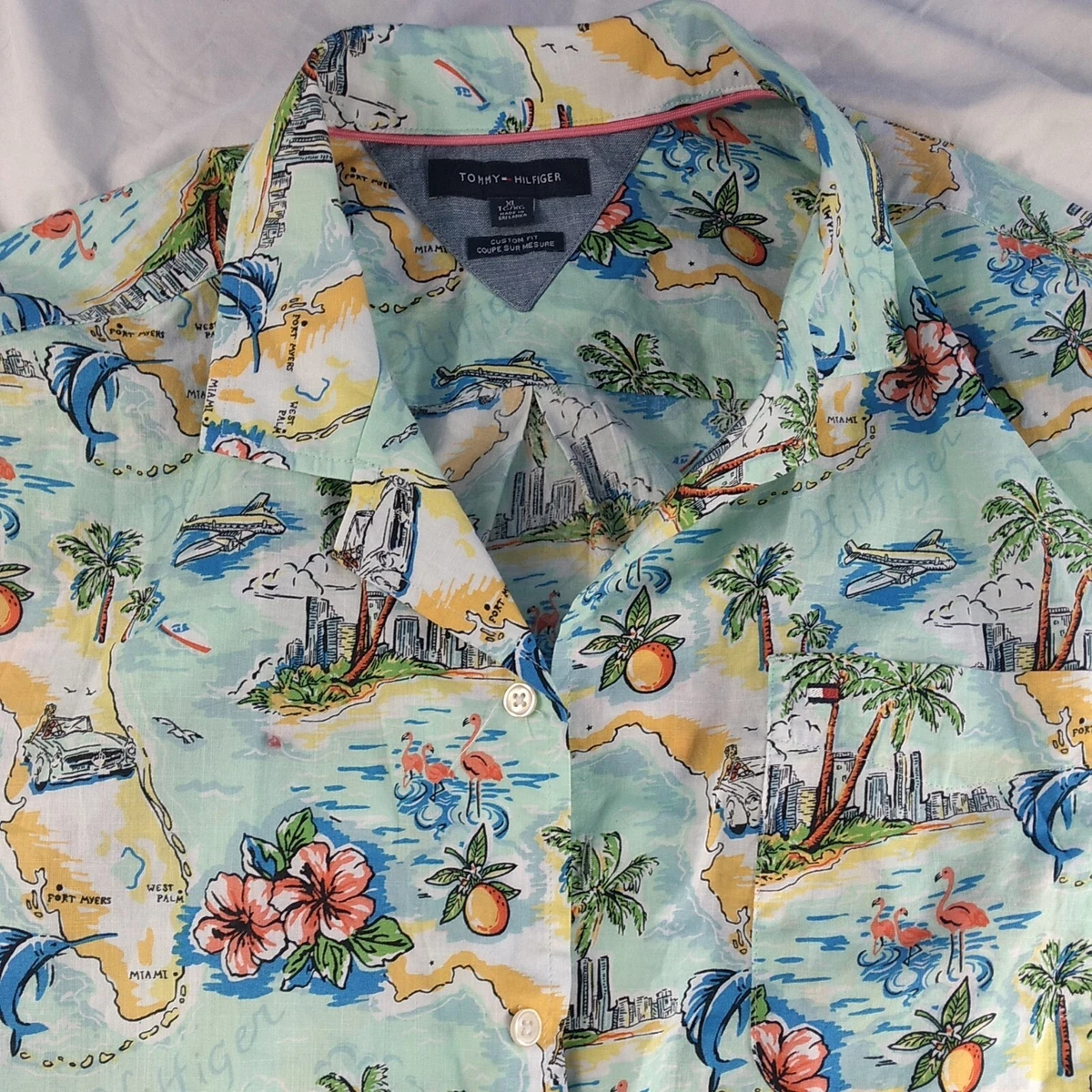 Tommy Hilfiger Florida Mens Hawaiian Button Down Shirt Size XL AOP