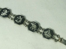 ...Art Deco Siam Sterling Silver Panels Bracelet,Ship,Elephant,Dancing Maidens..