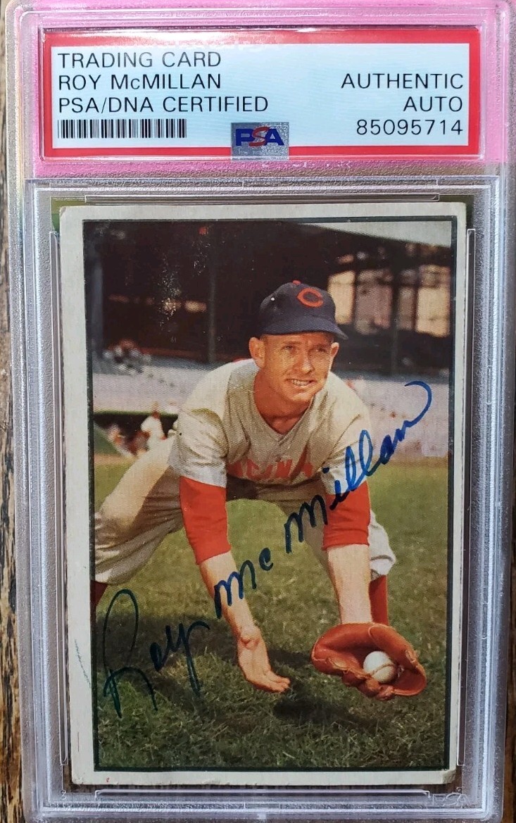 Roy McMillan Autographed Signed Cincinnati Reds PSA Slabbed Reds 1953 Bowman Color Baseball Card 