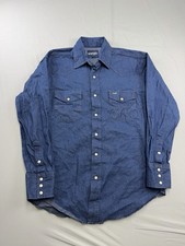 Wrangler Denim Shirt Medium Pearl Snap Western Cowboy Rodeo Work