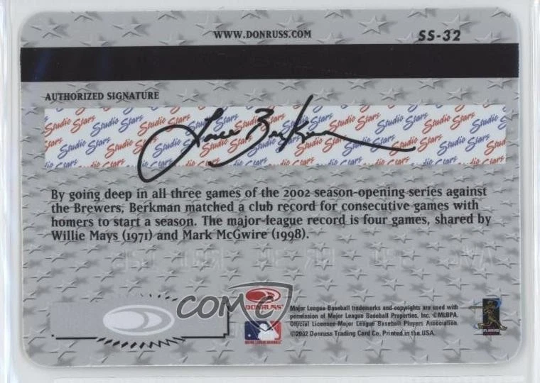 2002 Donruss Studio Stars Lance Berkman #SS-32 - Image 2 of 2