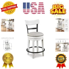 Valebeck | Modern Swivel 24.5" Counter Height Barstool – Rustic-Industrial Wh...