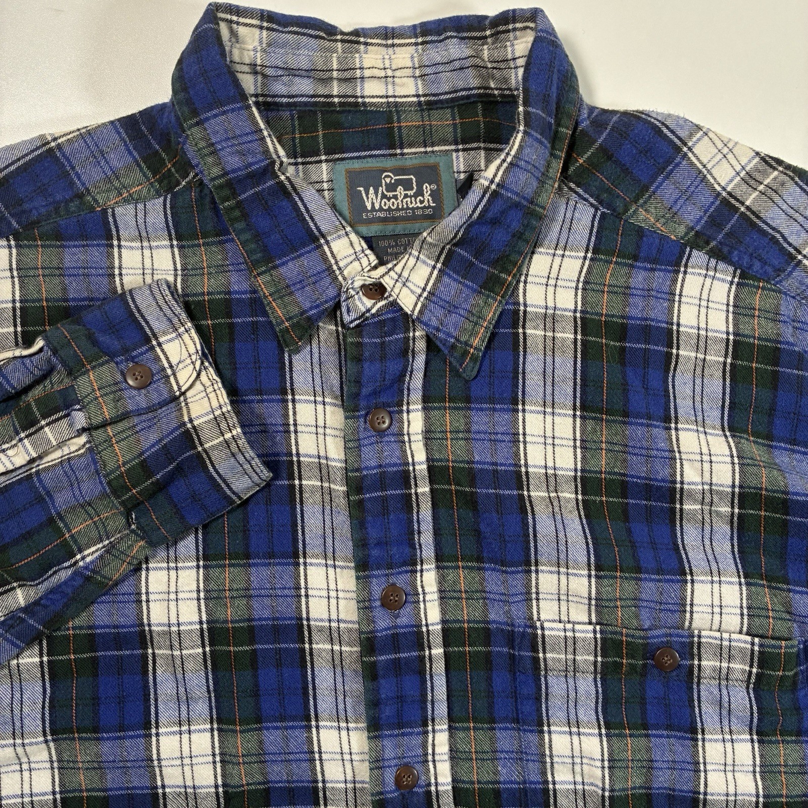 VINTAGE Woolrich McFarlyn Flannel Shirt 2XLT Tall Blue Green