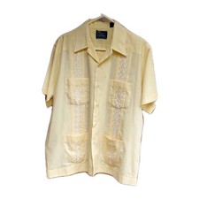 Vtg Guayabera Men's Lg Cuban Hawaiin Bowling Button Down Shirt Embroidery Pleats
