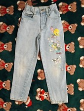 Vintage Jerry Leigh Girls Looney Tunes Graphic Jeans Size 7 Light Wash