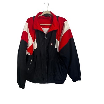 Le Coq Sportif Vintage Colorblock Windbreaker Jacket Red Black