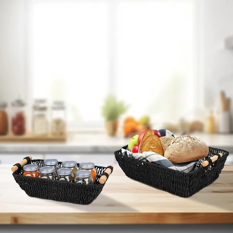 Wicker Baskets with Wooden Handles - Image 2 of 4